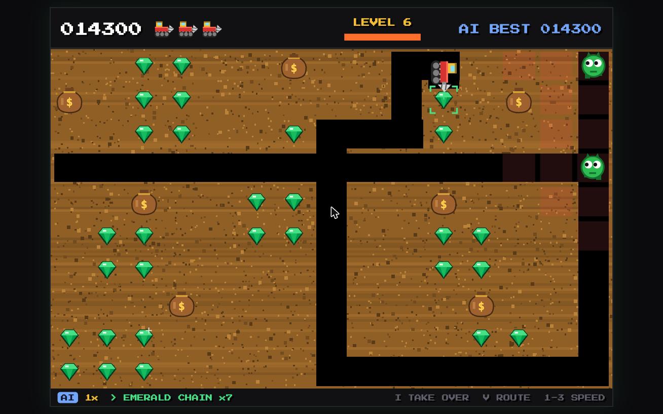 Level 6, mid 8-emerald chain — planned route, target marker and the “EMERALD CHAIN ×7” caption.